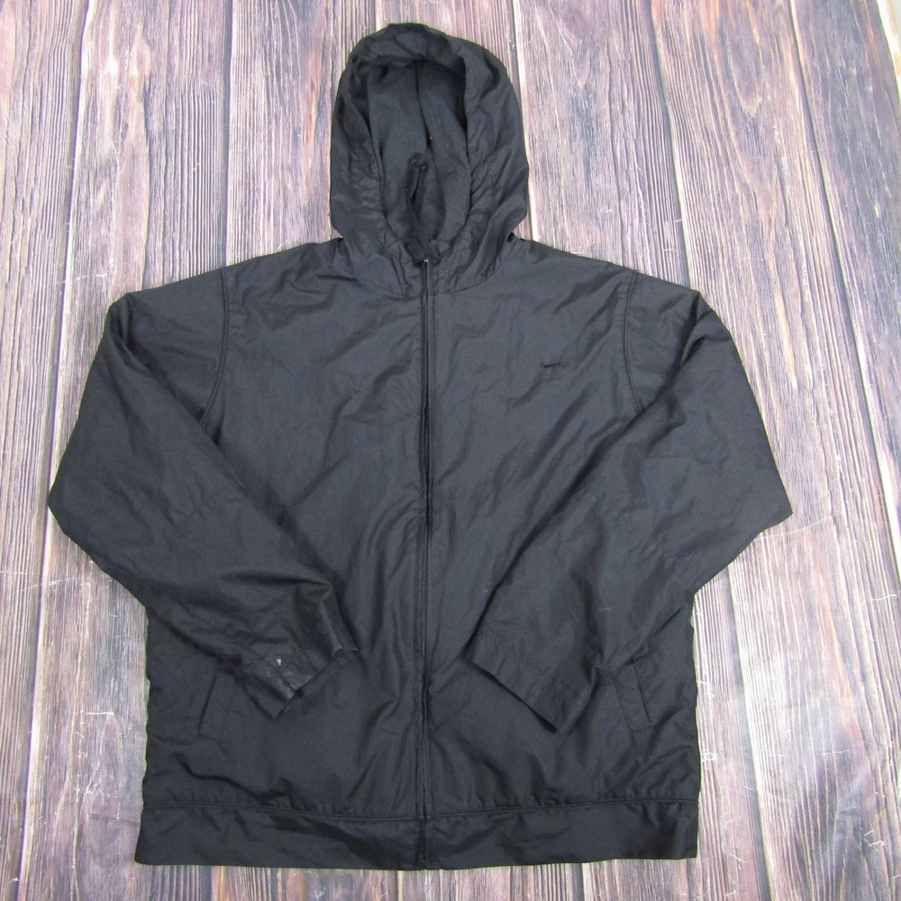 Nike Jacket Mens Small Black Hooded Full Zip Windbreaker Lightweight